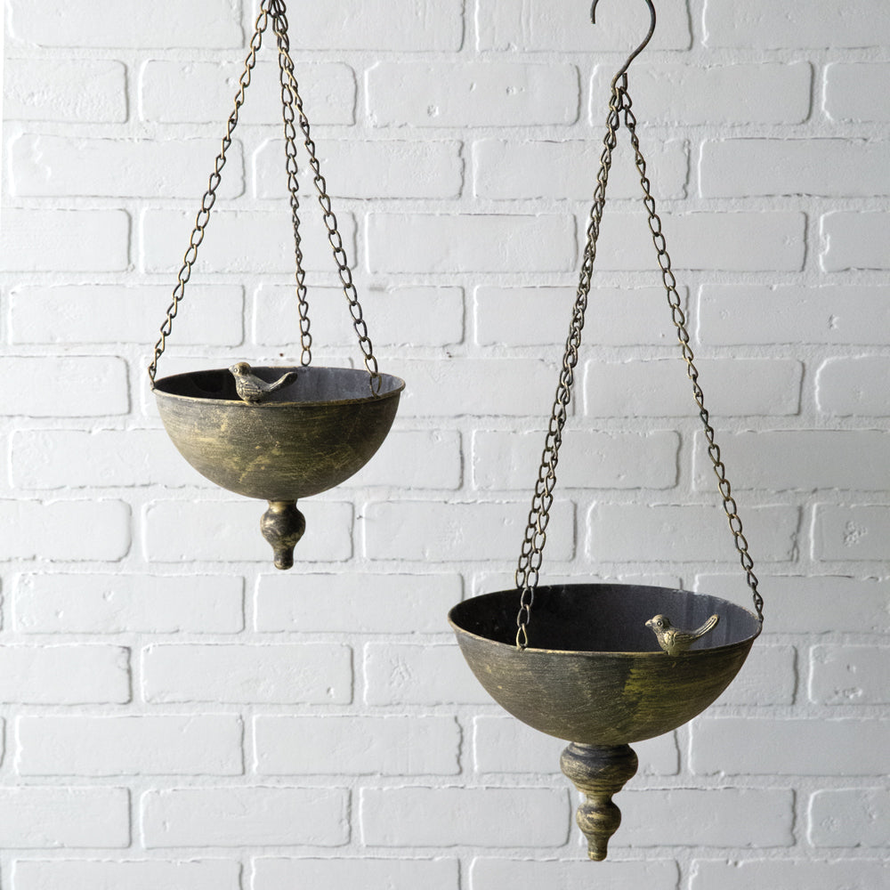 Set of Two Hanging Metal Finial Planters - Bombay Mercantile