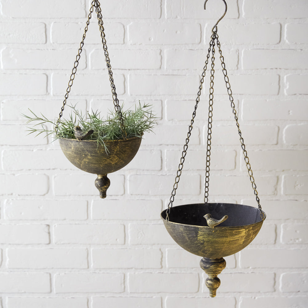Set of Two Hanging Metal Finial Planters - Bombay Mercantile