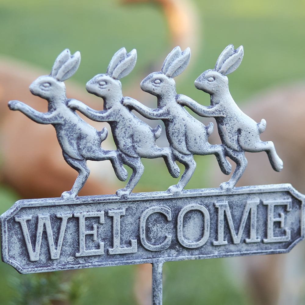 Dancing Bunny Welcome Garden Stake - Bombay Mercantile