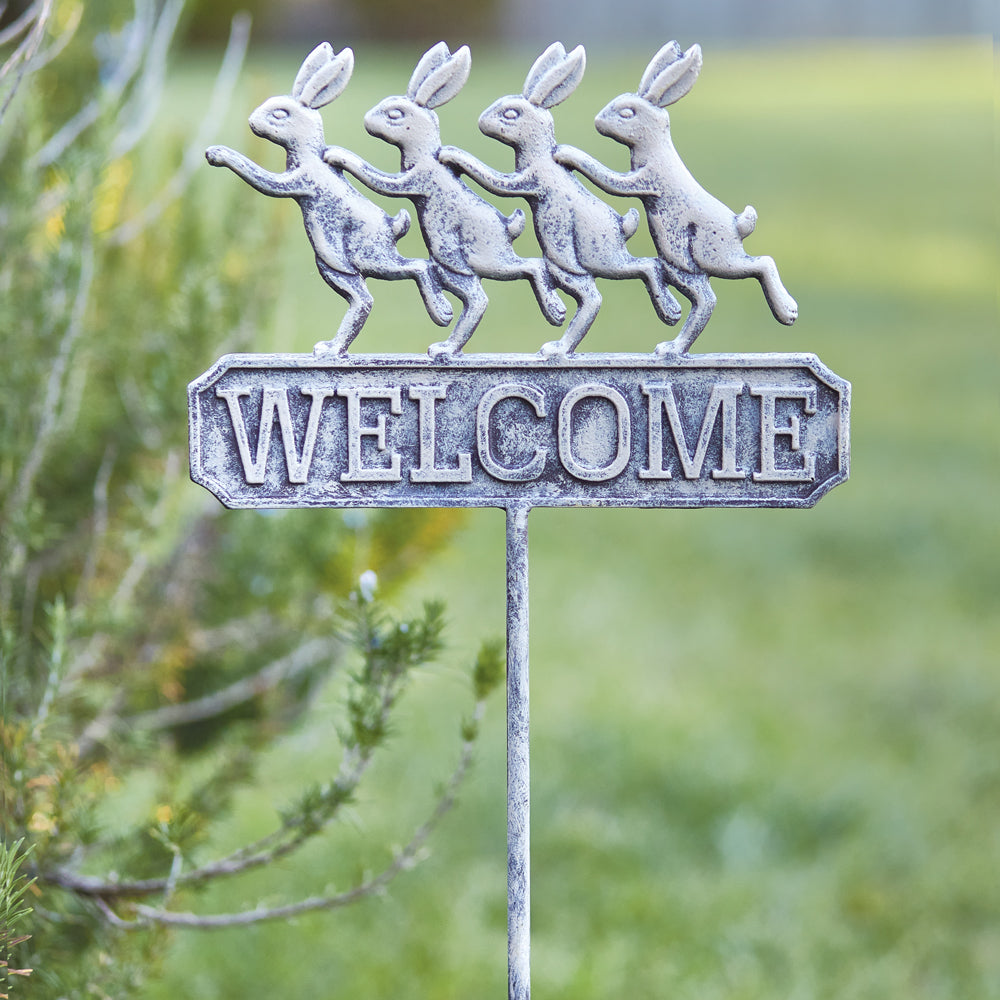 Dancing Bunny Welcome Garden Stake - Bombay Mercantile