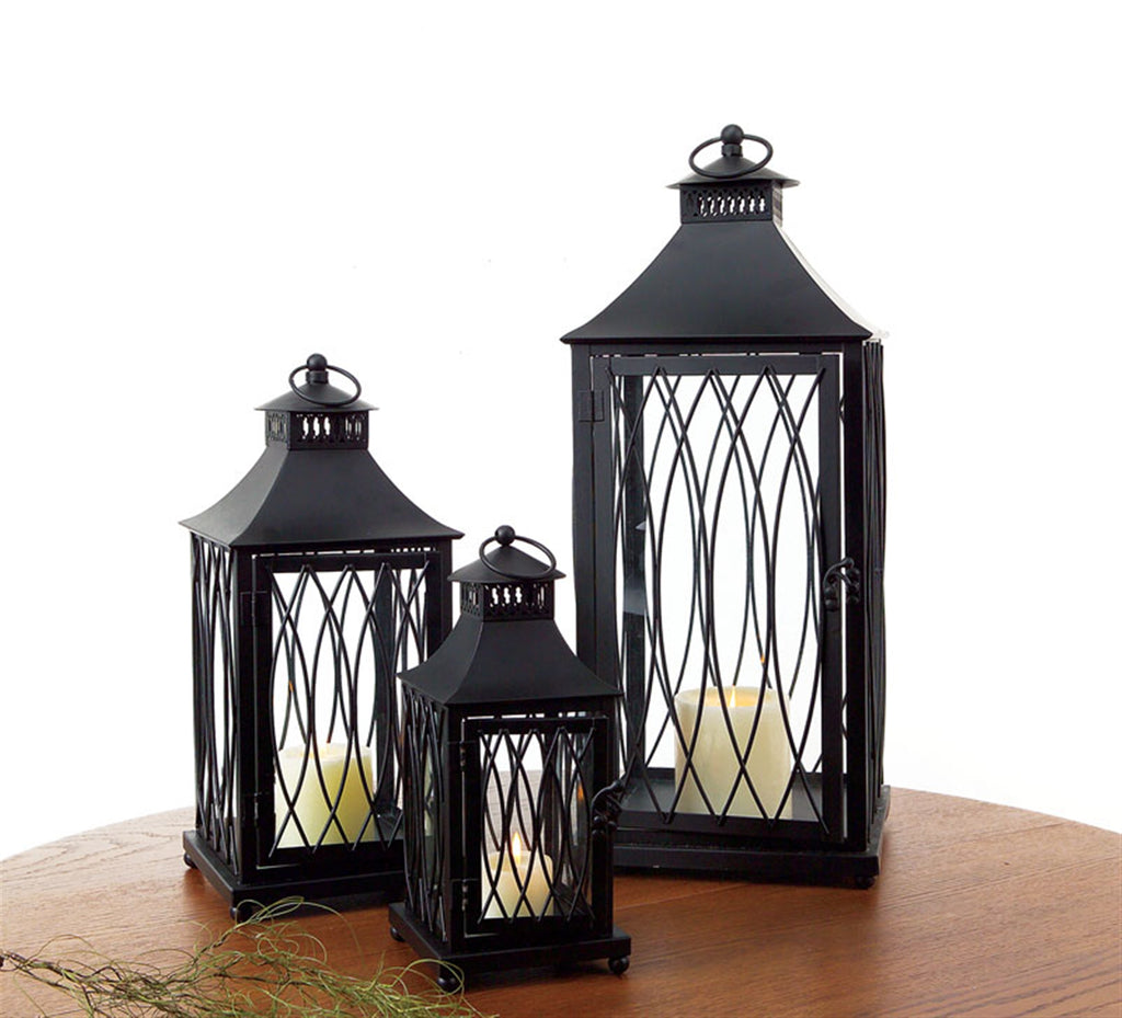 Grilled, Set of 3 Black Lantern - Bombay Mercantile