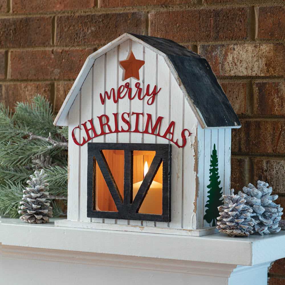 Wooden Holiday Barn Lantern - Bombay Mercantile