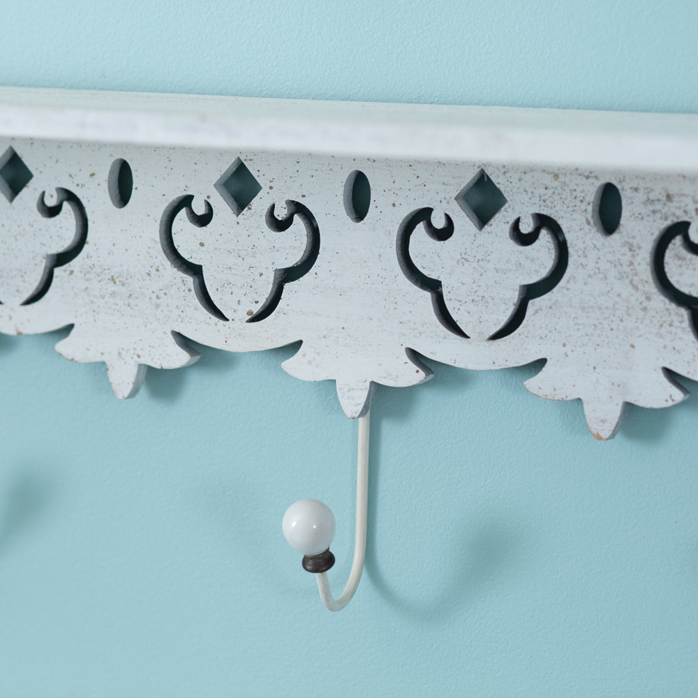 Maribelle Wood Wall Shelf with Four Hooks - Bombay Mercantile