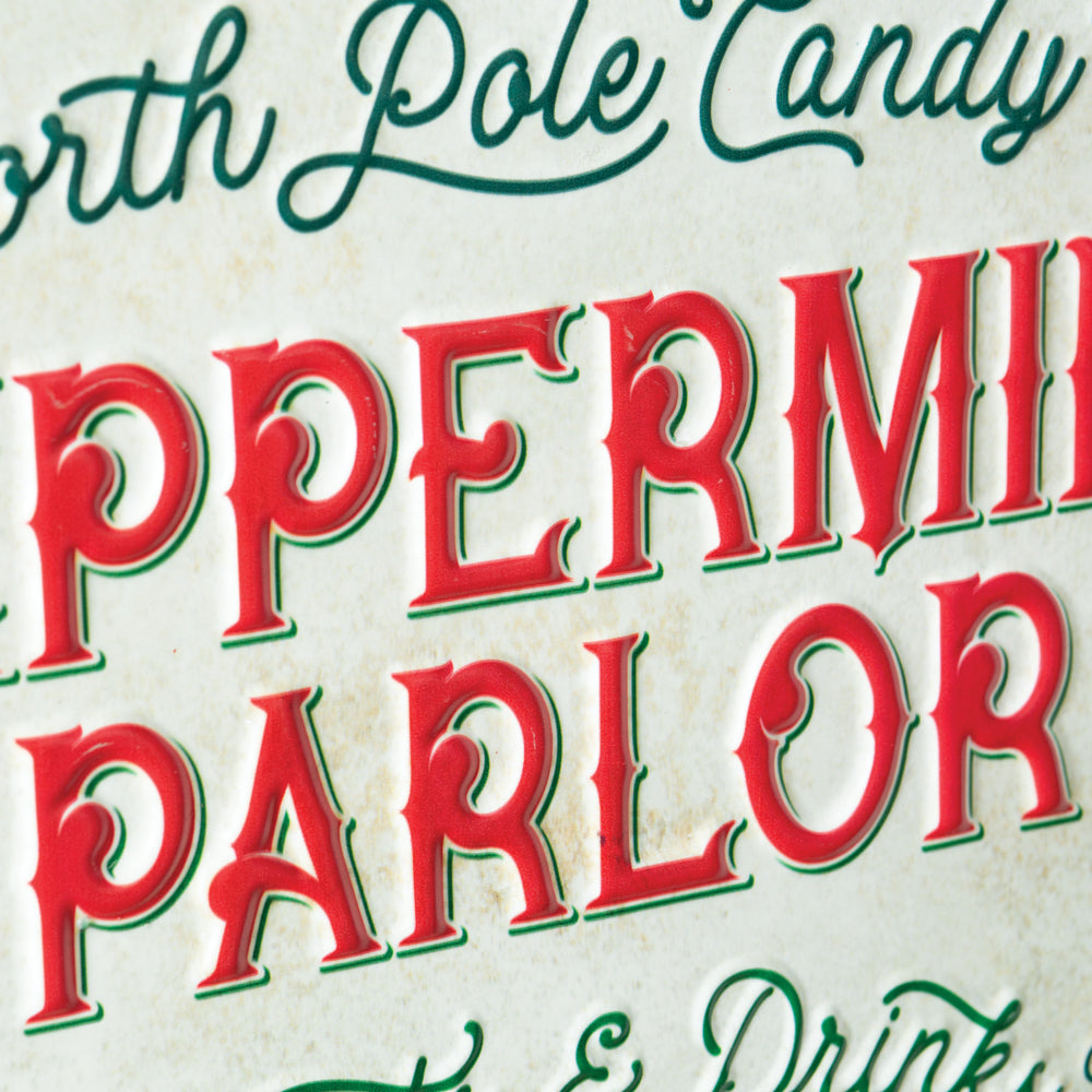 North Pole Peppermint Parlor Metal Wall Sign - Bombay Mercantile