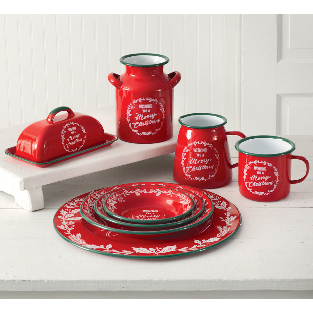 Set of Three Wishing You A Merry Christmas Enameled Dishes - Bombay Mercantile