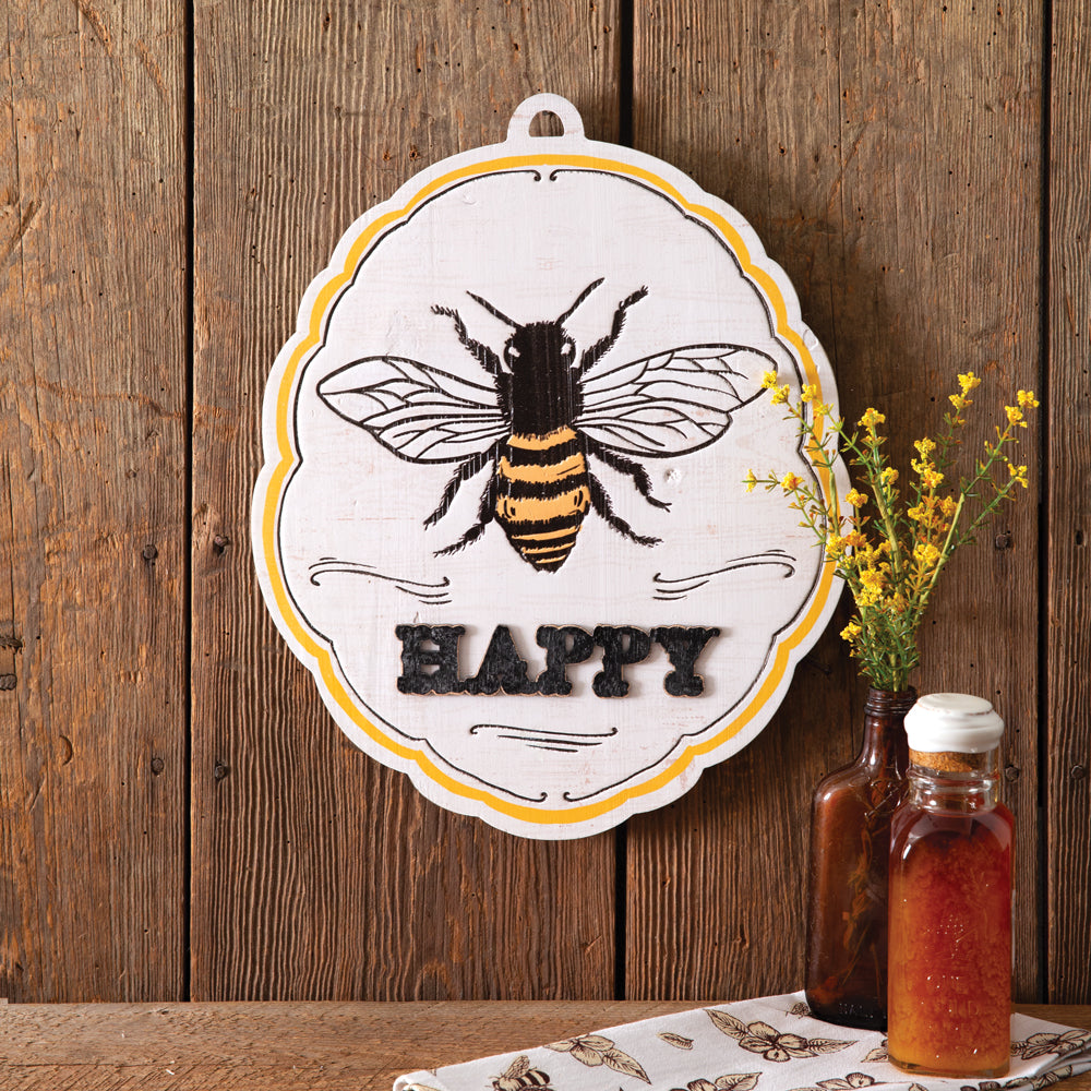 Bee Happy Wall Plaque - Bombay Mercantile