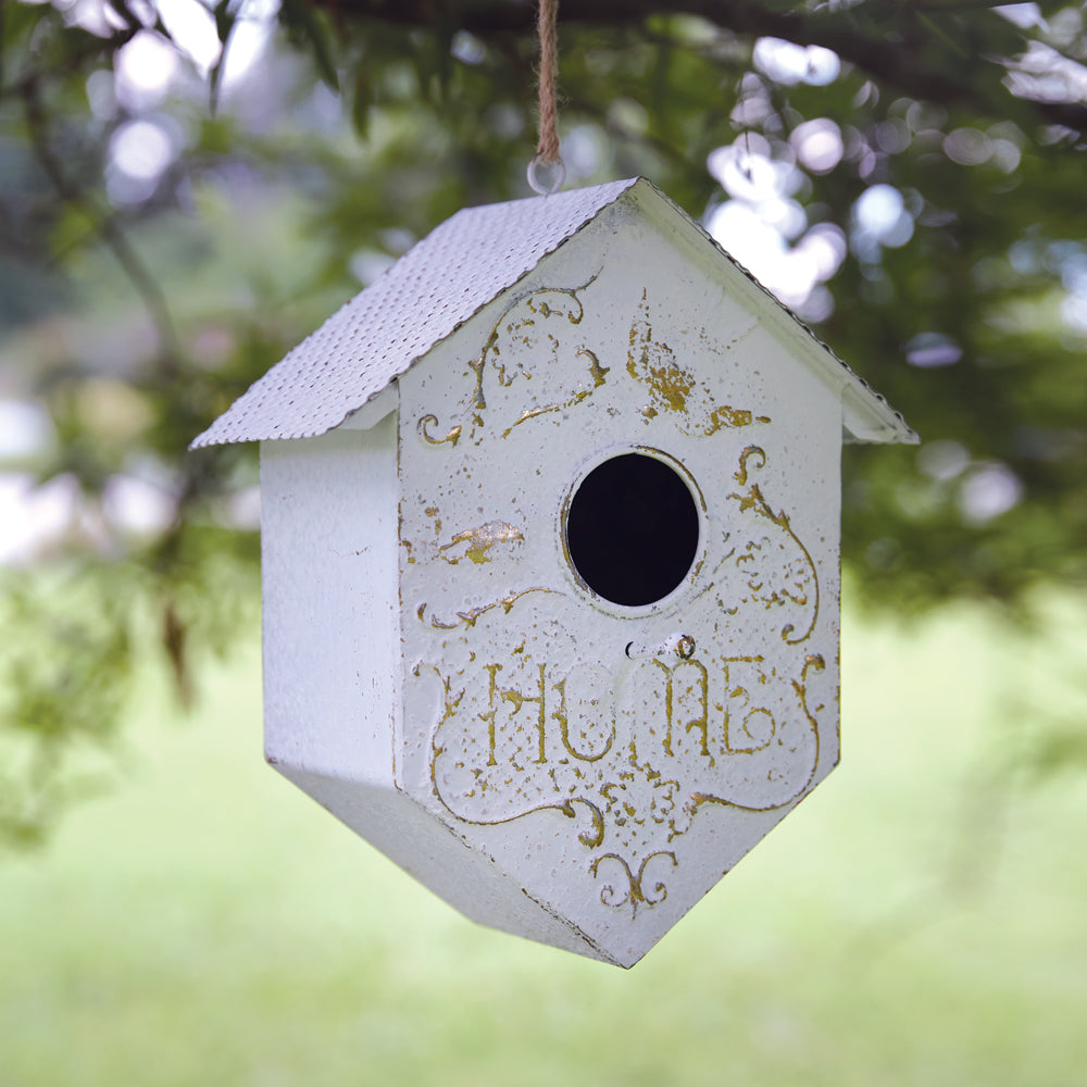Shabby Chic Metal Birdhouse - Bombay Mercantile