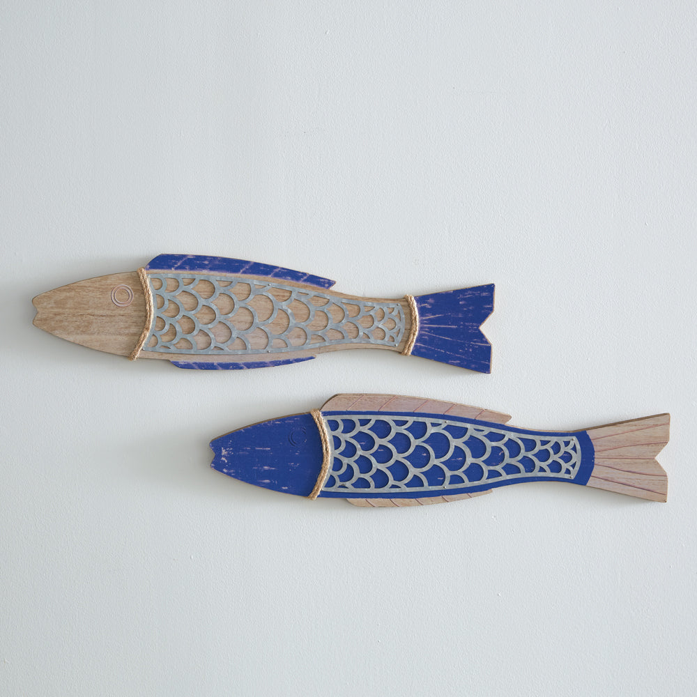 Set of Two Fish Wood Wall Decor - Bombay Mercantile