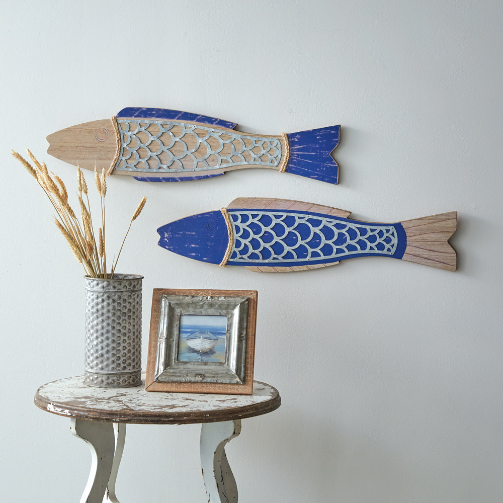 Set of Two Fish Wood Wall Decor - Bombay Mercantile