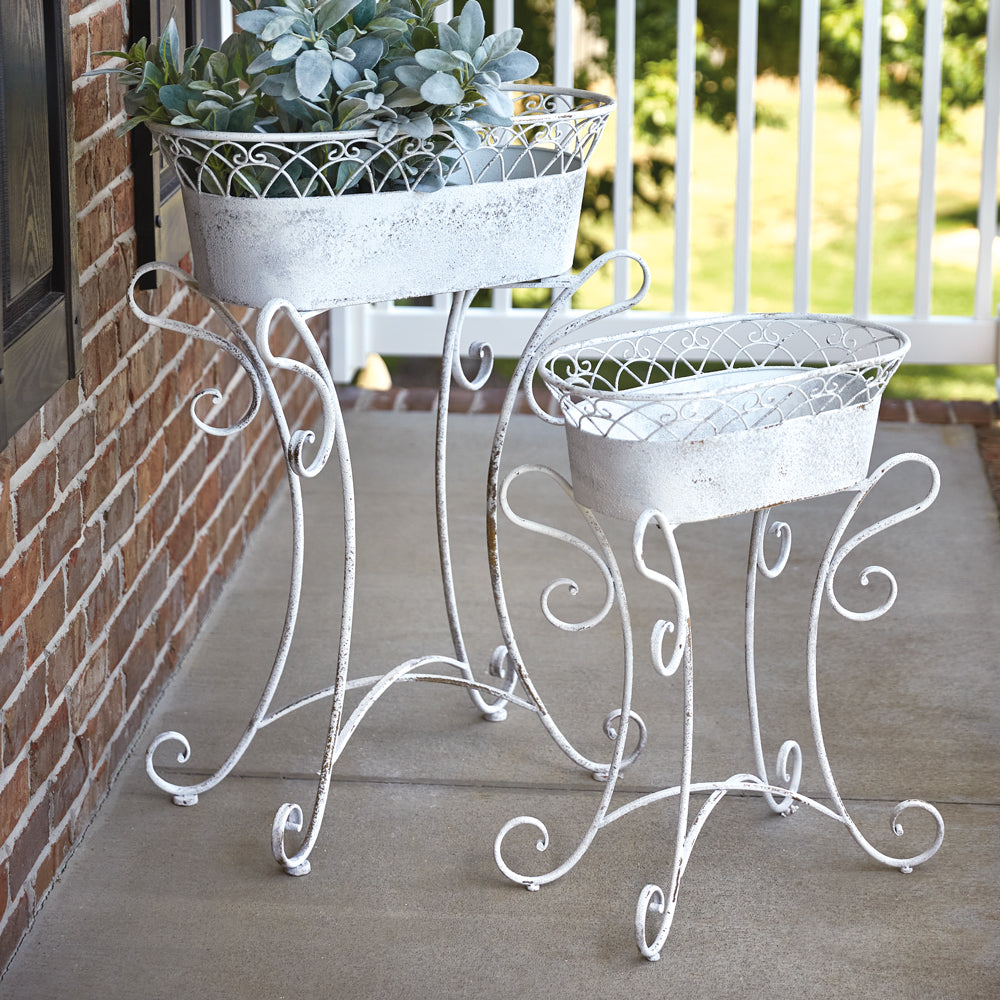 Set of Two Scrolled Metal Planters - Bombay Mercantile