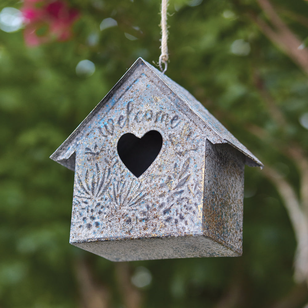 Farmhouse Denim Heart Birdhouse - Bombay Mercantile