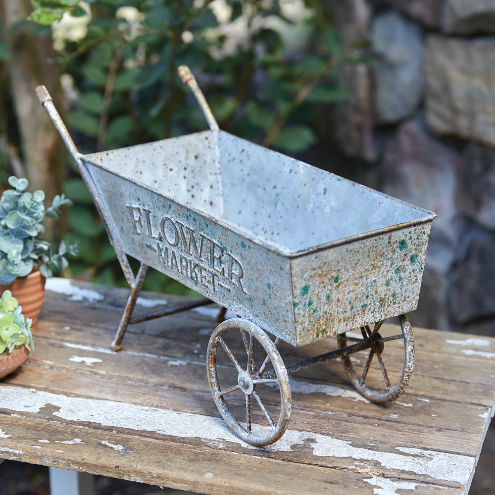 Farmhouse Denim Tabletop Wheelbarrow - Bombay Mercantile