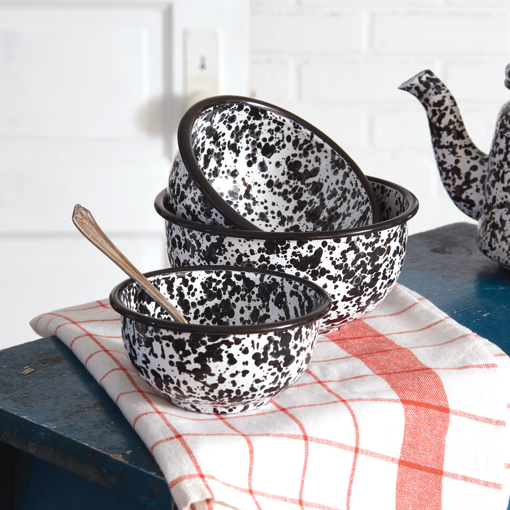 Set of Three Splattered Enamel Bowls - Bombay Mercantile