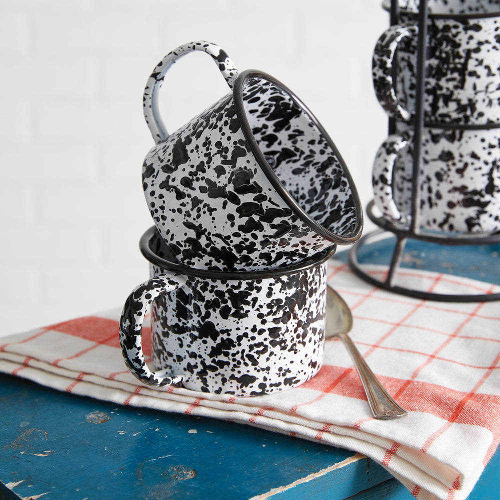 Mug Tower with Four Splattered Enamel Mugs - Bombay Mercantile