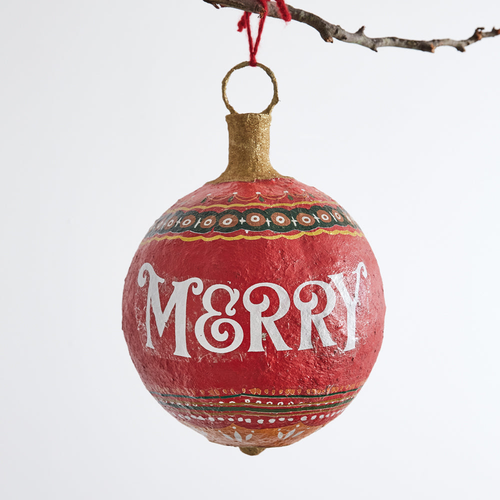 Oversized Merry Paper Mache Ornament - Bombay Mercantile