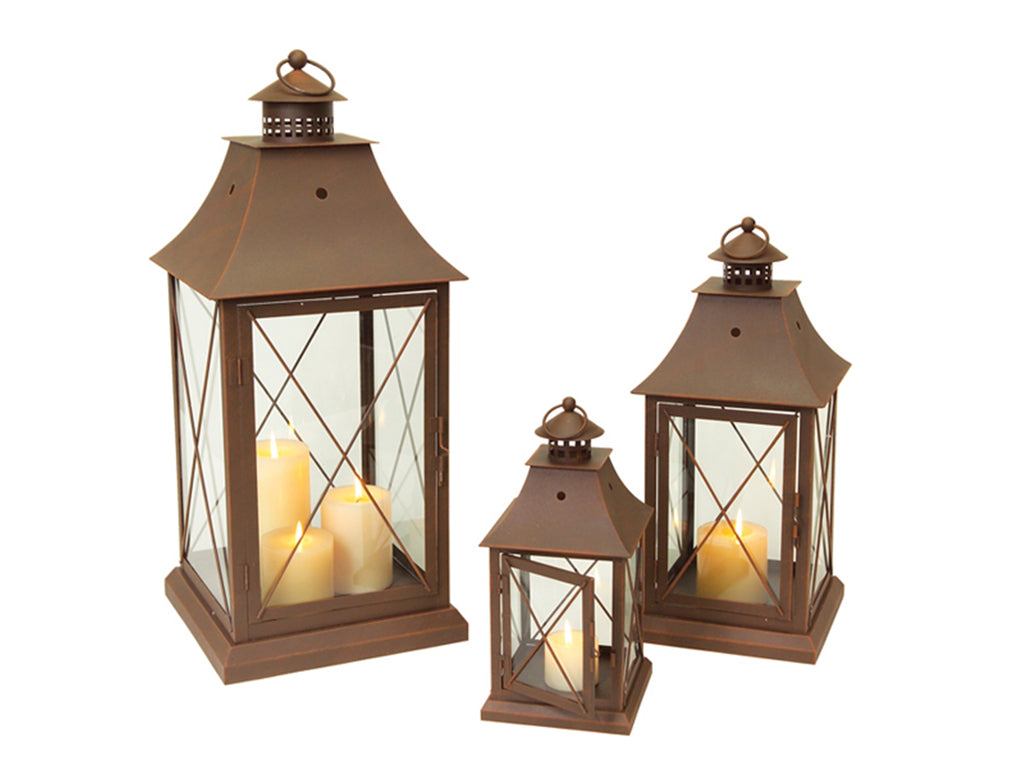 Brown, Set of 3 Lantern - Bombay Mercantile