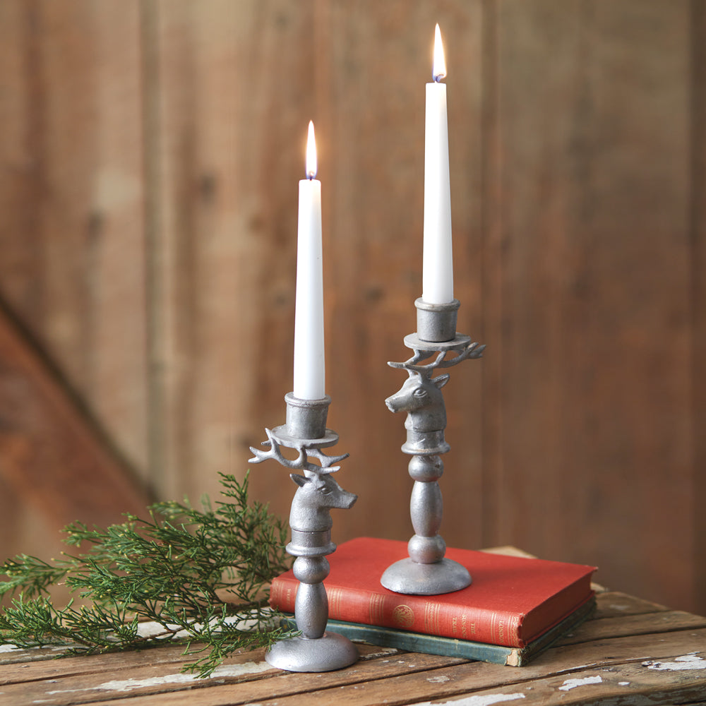 Set of Two Reindeer Taper Candle Holders - Bombay Mercantile