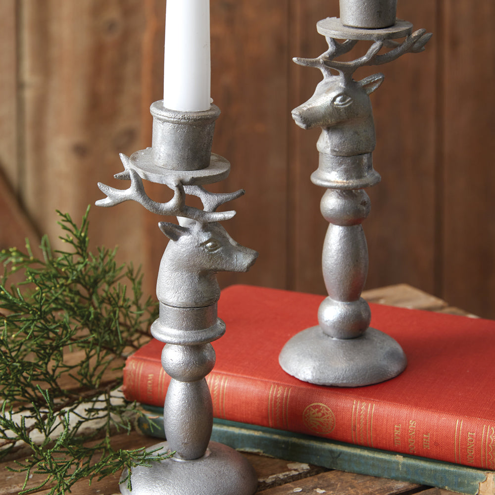 Set of Two Reindeer Taper Candle Holders - Bombay Mercantile