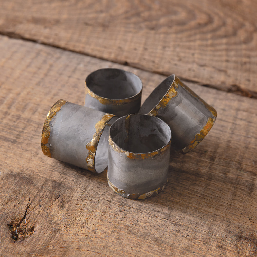 Set of Four Galvanized & Gold Napkin Rings - Bombay Mercantile