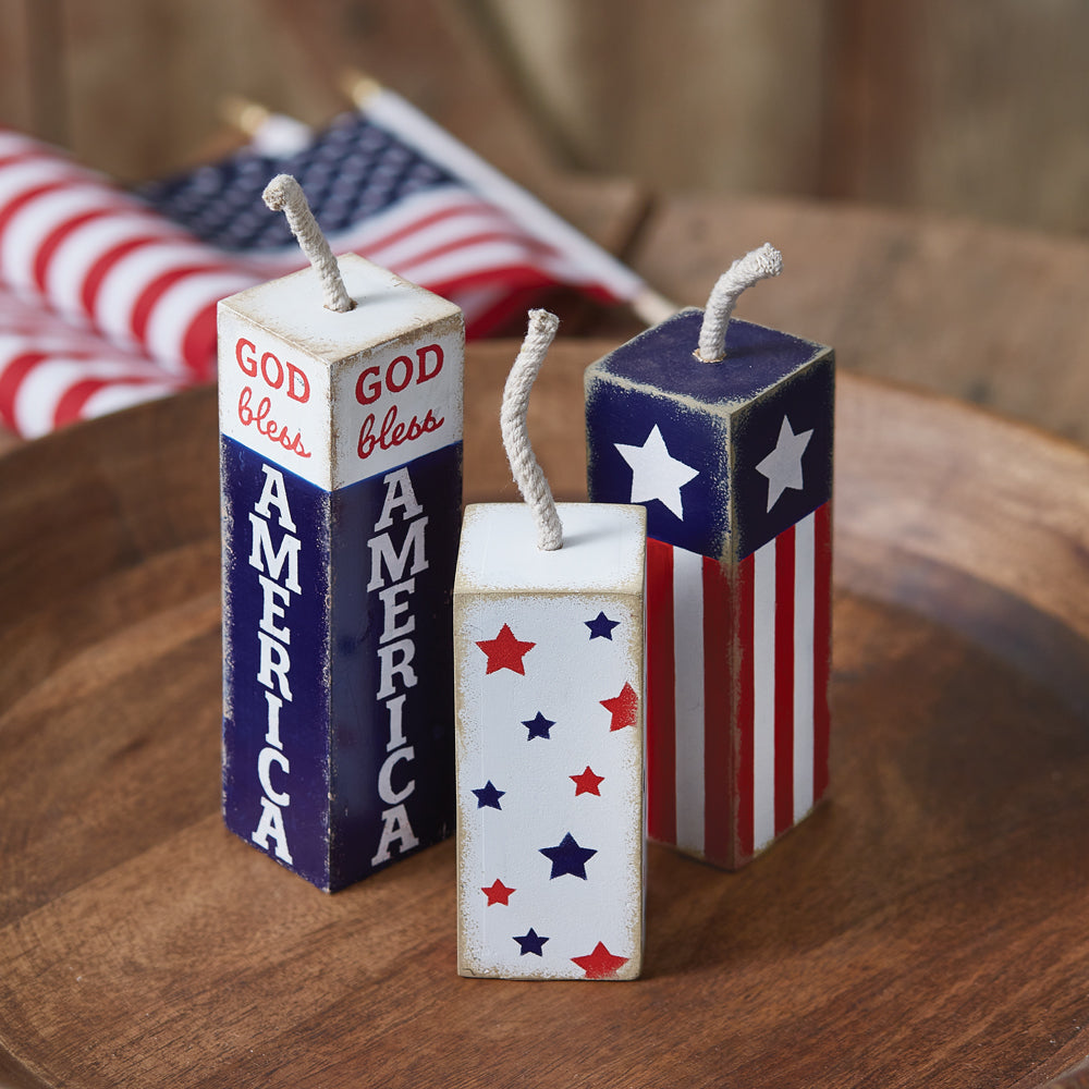 Set of Three Decorative Firecracker Blocks - Bombay Mercantile