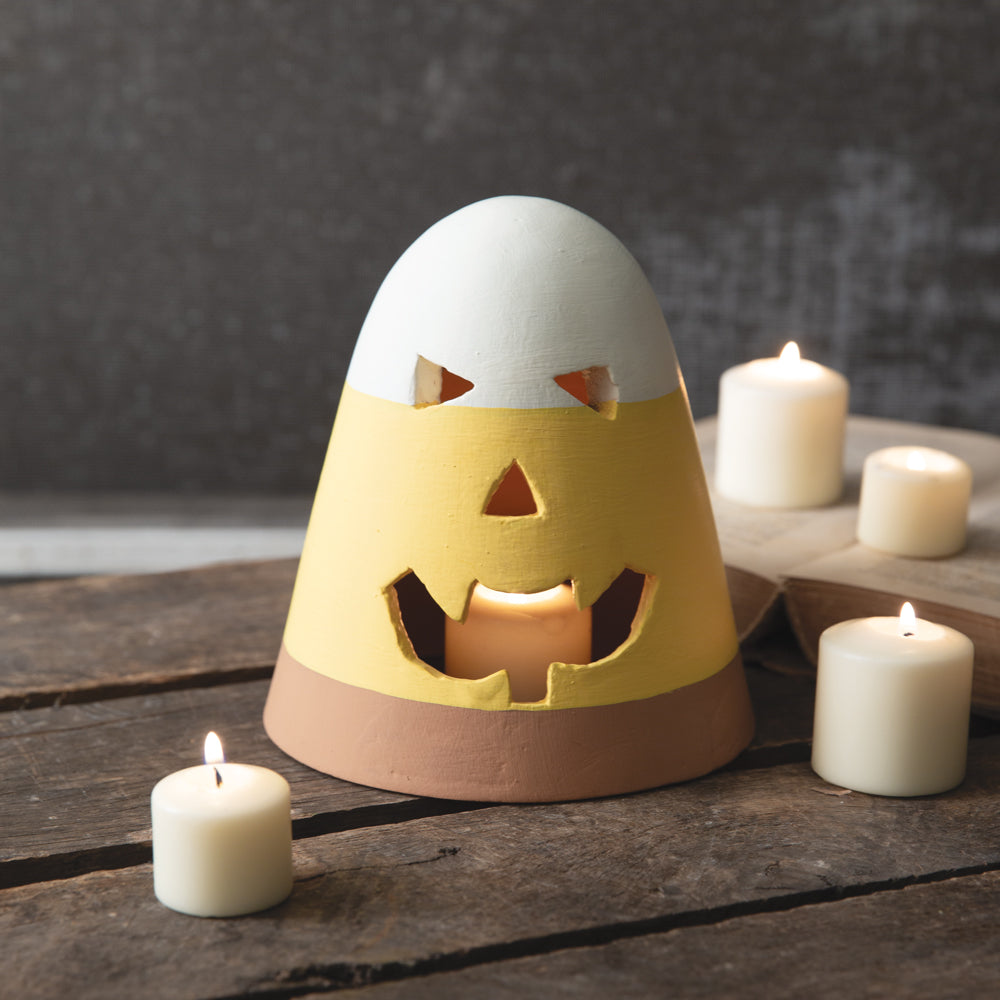 Set of Two Terra Cotta Candy Corn Luminaries - Bombay Mercantile
