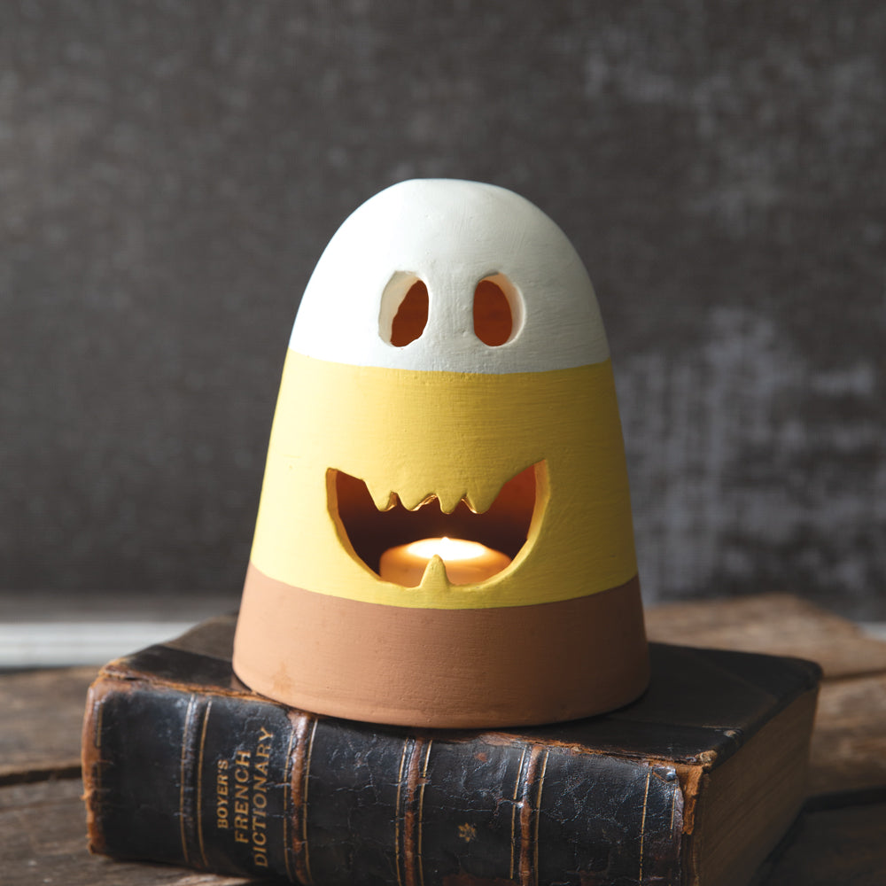 Set of Two Terra Cotta Candy Corn Luminaries - Bombay Mercantile