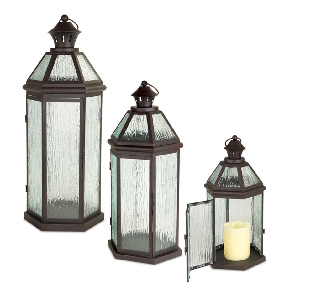 Frosty Glass Black Lantern, set of 3 - Bombay Mercantile