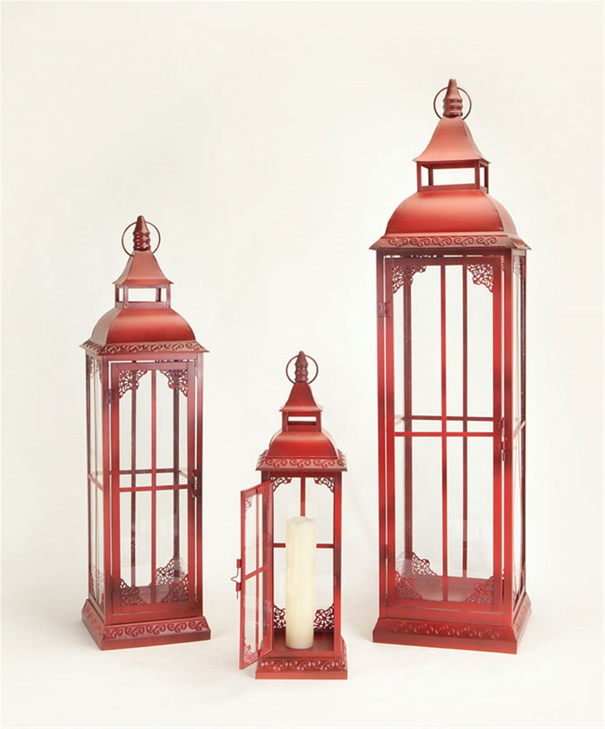 Set of 3 Tall Red Lantern - Bombay Mercantile