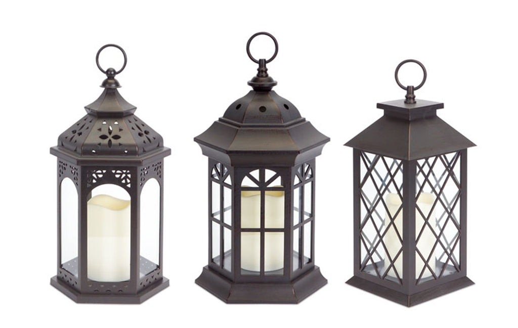Assorted set of 3 Lanterns with LED Candle - Bombay Mercantile