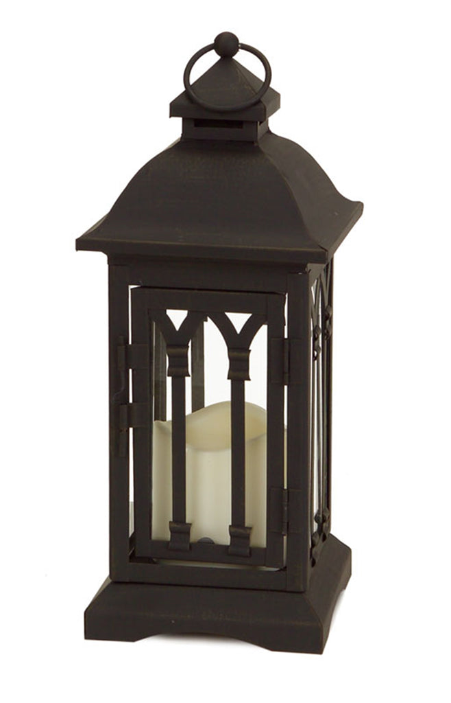Gothic Black Lantern with LED Candle, Set of 2 - Bombay Mercantile