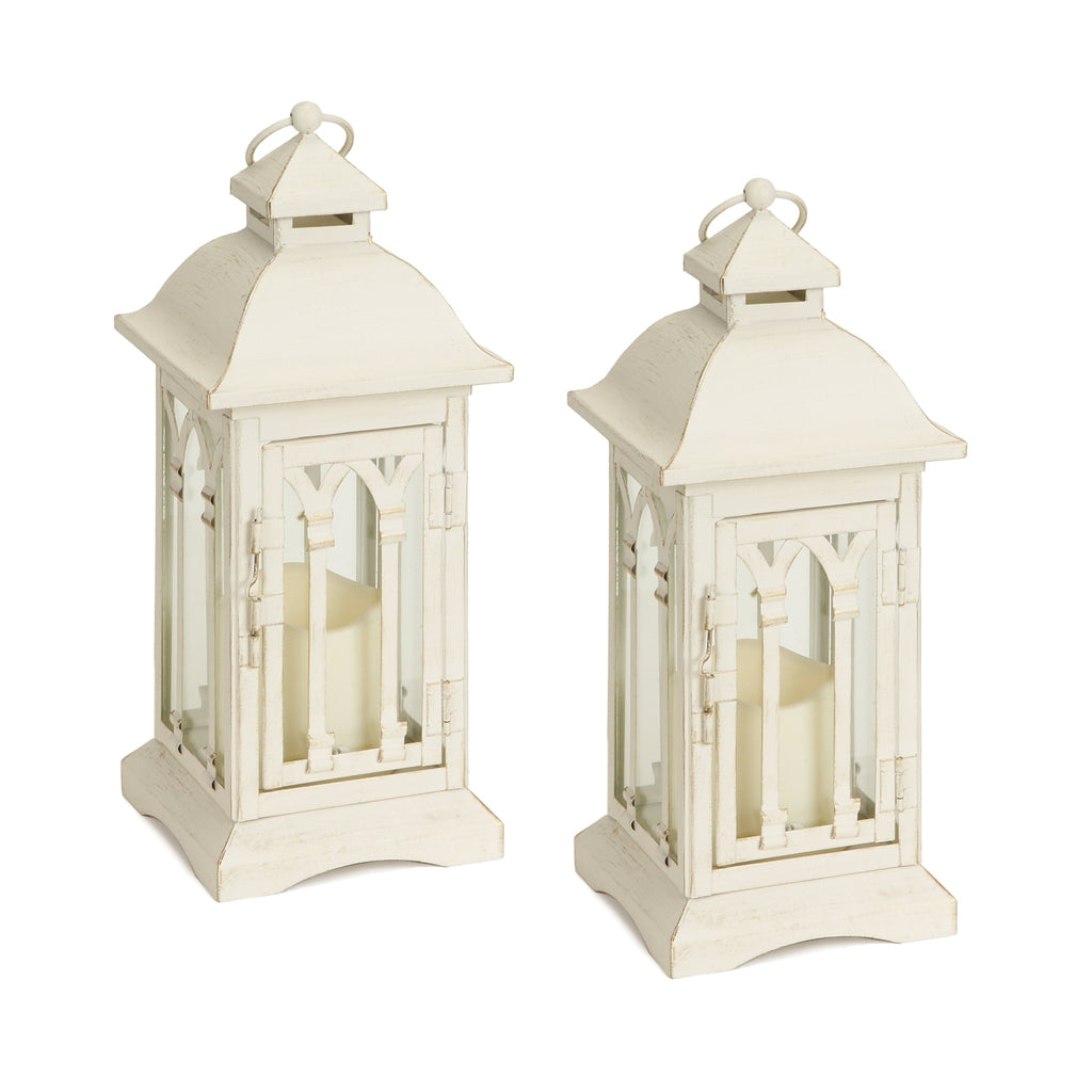 Gothic Cream Lantern with LED Candle, Set of 2 - Bombay Mercantile