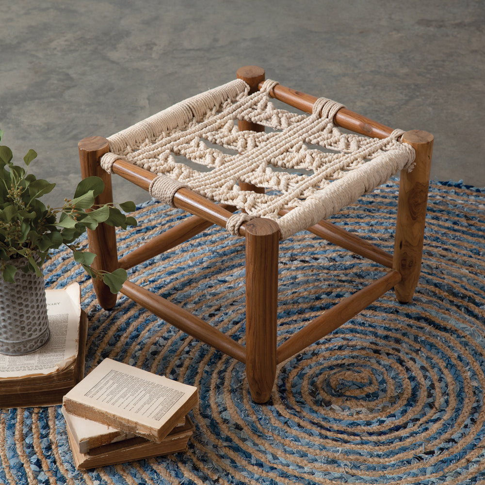 Homestead Macrame Footstool - Bombay Mercantile