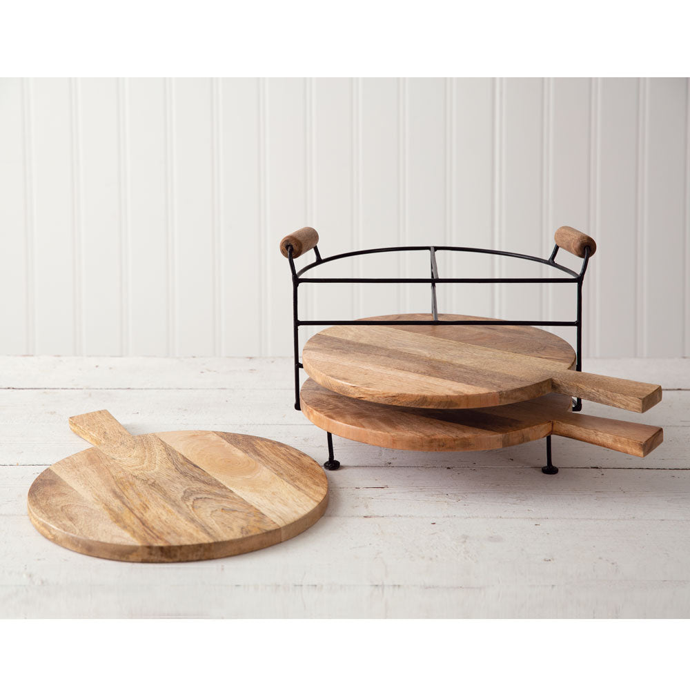 Set Of Three Cutting Boards with Metal Stand - Bombay Mercantile