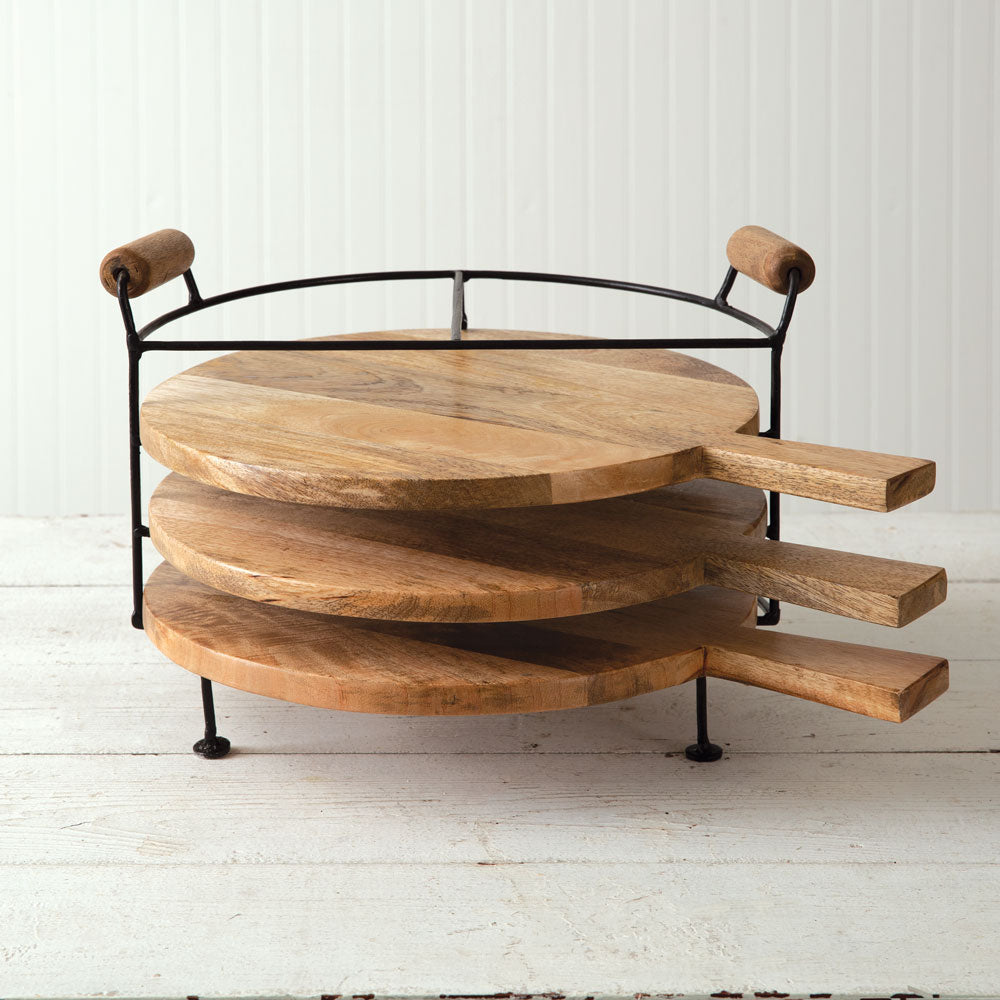 Set Of Three Cutting Boards with Metal Stand - Bombay Mercantile