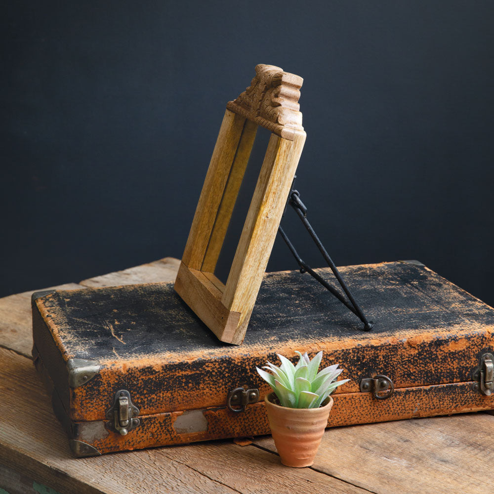Handcarved Wooden Freestanding Mirror - Bombay Mercantile
