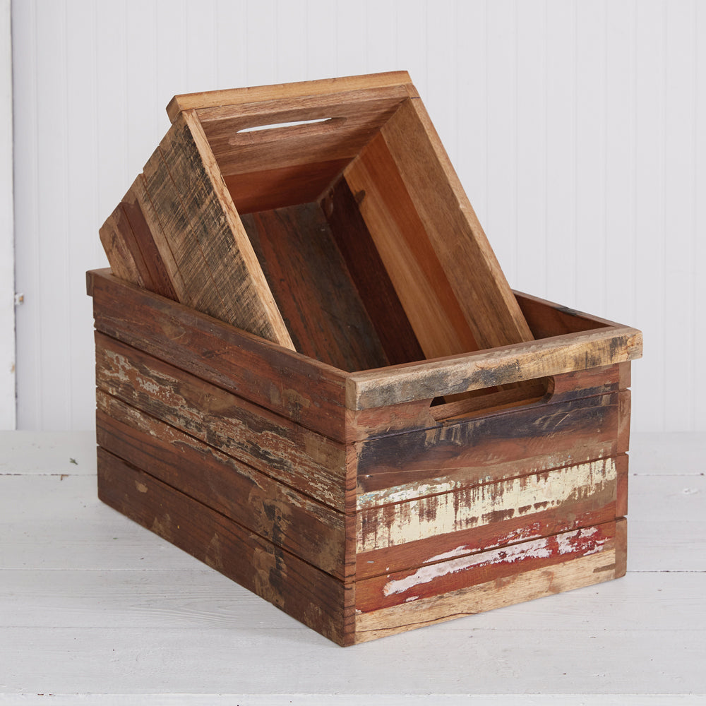 Set of Two Reclaimed Wood Crates - Bombay Mercantile