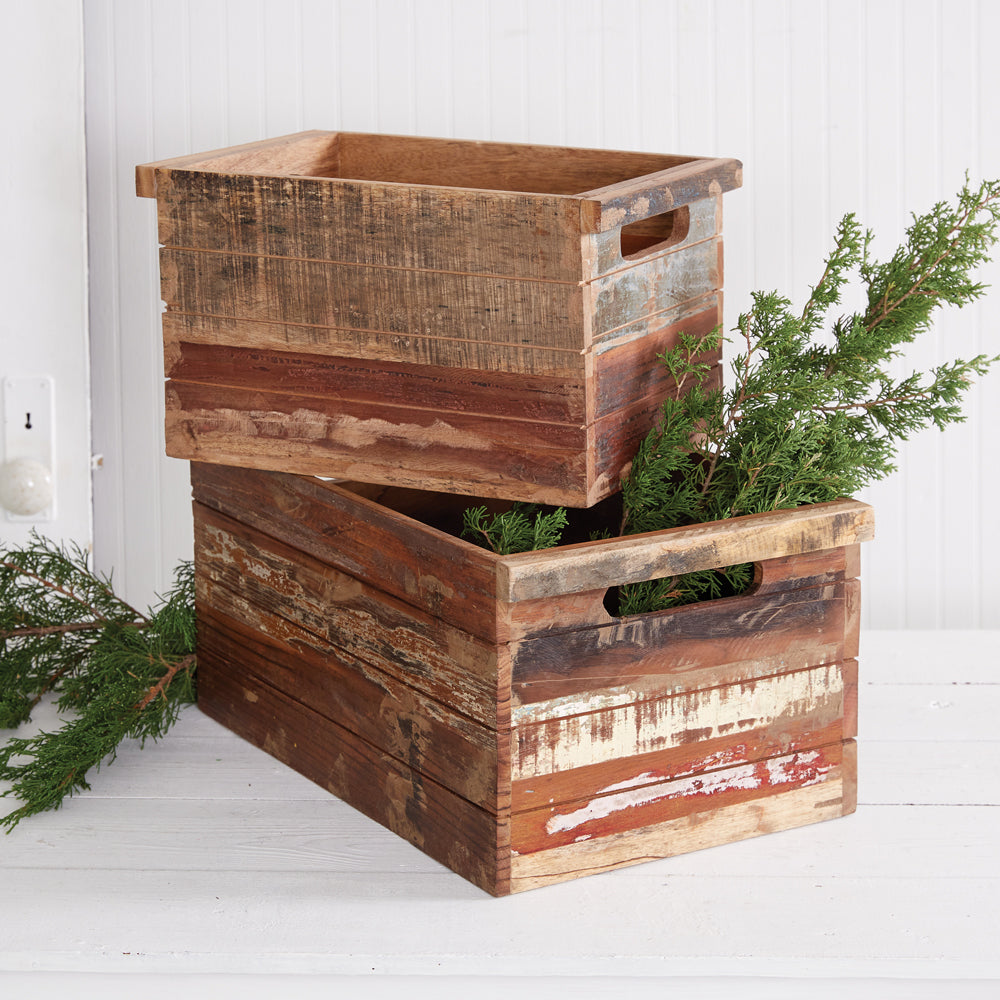 Set of Two Reclaimed Wood Crates - Bombay Mercantile