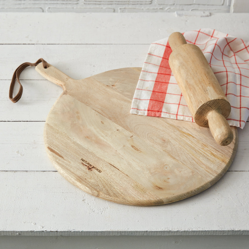 Large Round Cutting Board with Leather Strap - Bombay Mercantile