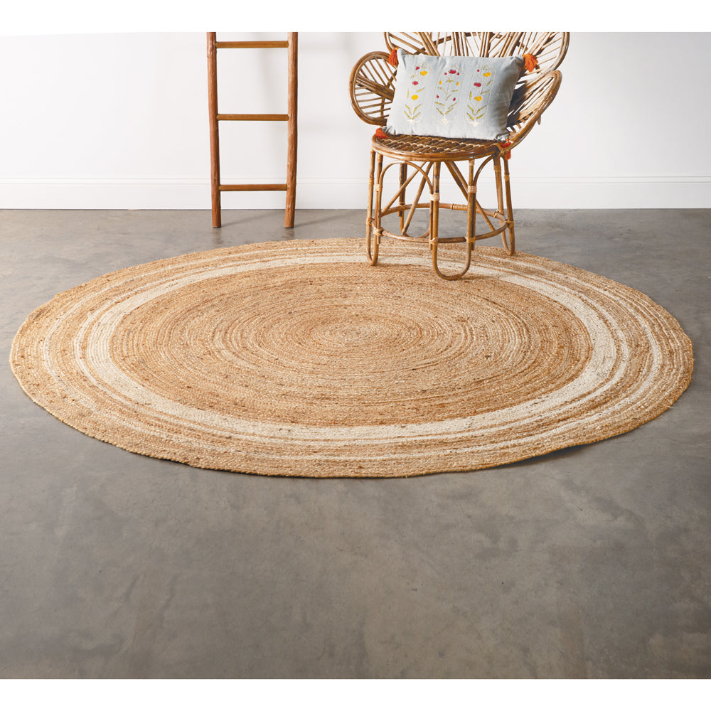 Natural and Ivory Round Jute Rug - Bombay Mercantile
