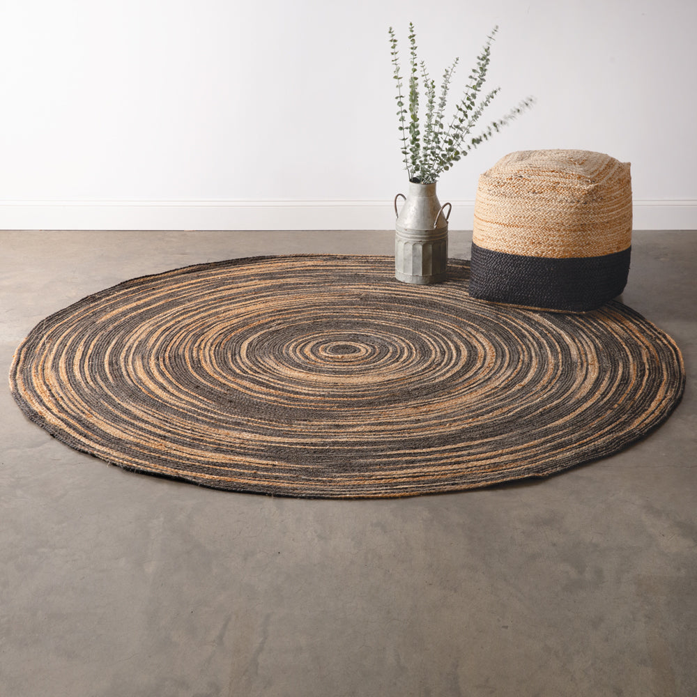 Natural and Black Swirl Jute Rug - Bombay Mercantile