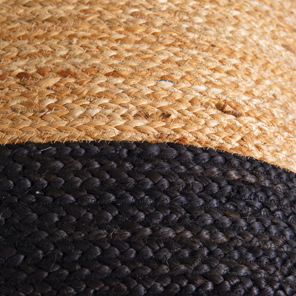 Natural and Black Jute Floor Pouf - Bombay Mercantile