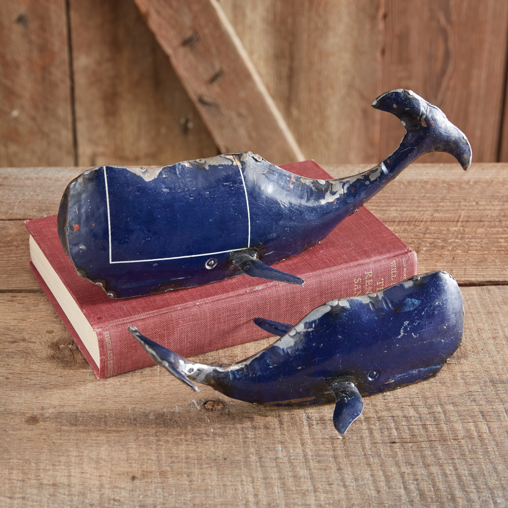 Set of Two Recycled Metal Whales - Bombay Mercantile