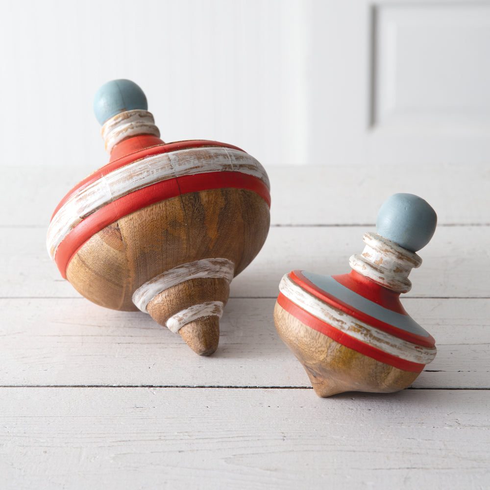 Set of Two Decorative Wood Tops - Bombay Mercantile