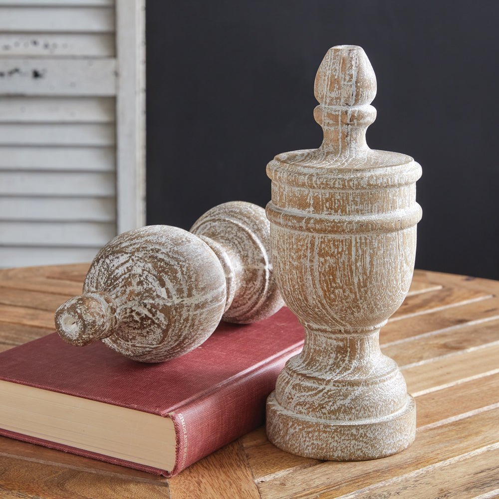 Set of Two Turned Wood Finials - Bombay Mercantile