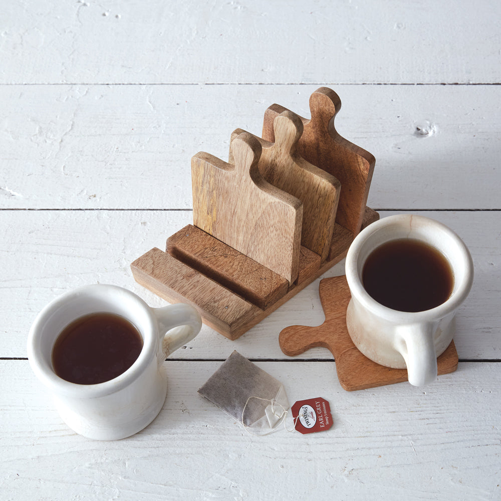 Set of Cutting Board Coasters with Display Caddy - Bombay Mercantile