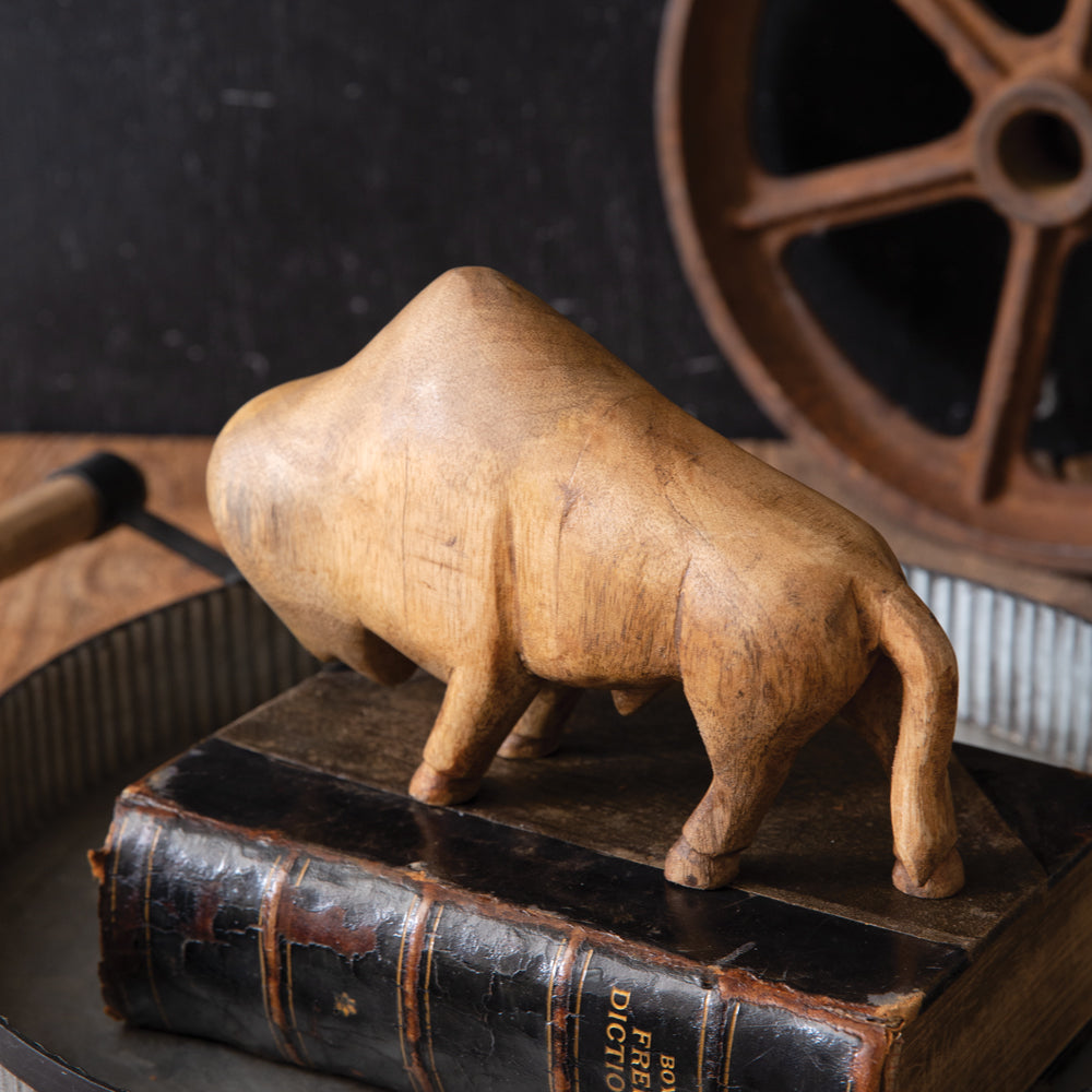 Hand-Carved Bison Figurine - Bombay Mercantile