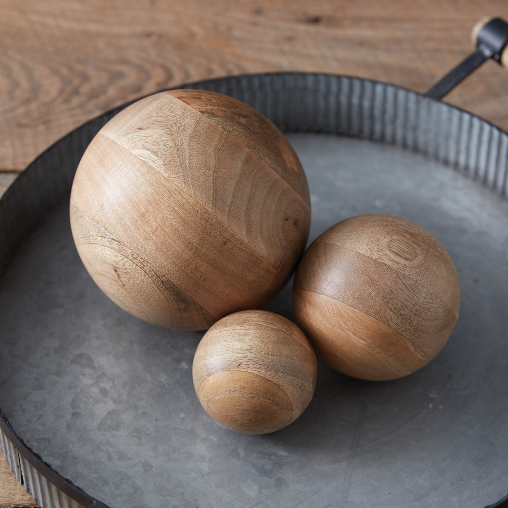 Set of Three Carved Wood Balls - Bombay Mercantile