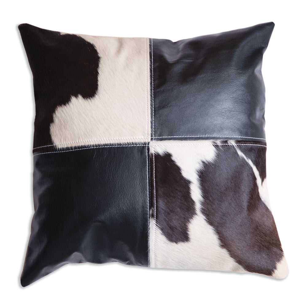 Cowhide and Leather Patch Throw Pillow - Bombay Mercantile