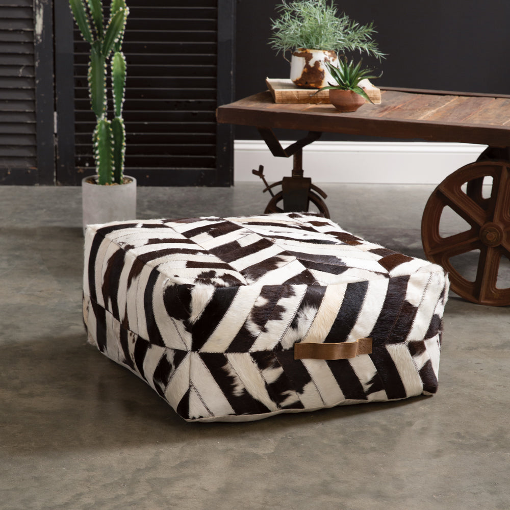Chevron Cowhide Pouf - Bombay Mercantile