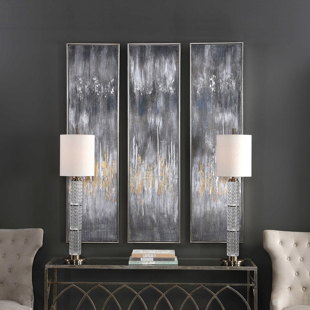 Gray Showers Hand Painted Canvases, Set of 3 - Bombay Mercantile